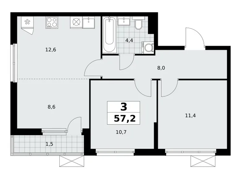 Mieszkanie 3 pokoi 57 m² Kommunarka, Rosja