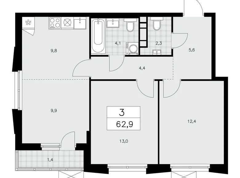 Apartamento 3 habitaciones 63 m² Kommunarka, Rusia