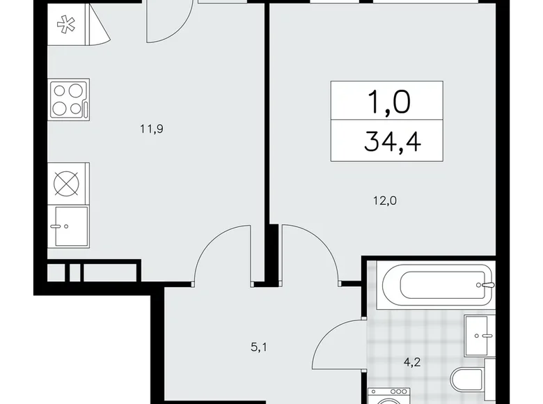 Mieszkanie 1 pokój 34 m² Kommunarka, Rosja