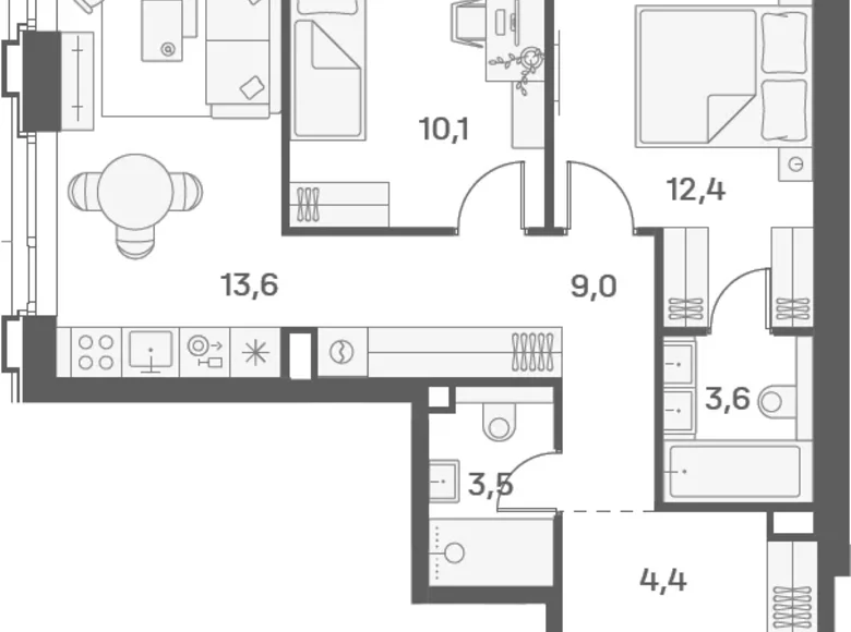 Mieszkanie 2 pokoi 57 m² Moskwa, Rosja
