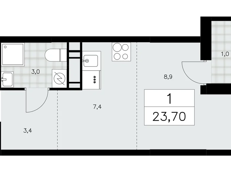 Wohnung 1 zimmer 24 m² Kommunarka, Russland