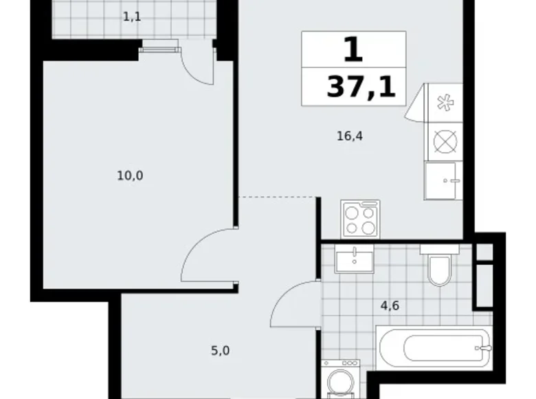 Apartamento 1 habitación 37 m² Moscú, Rusia