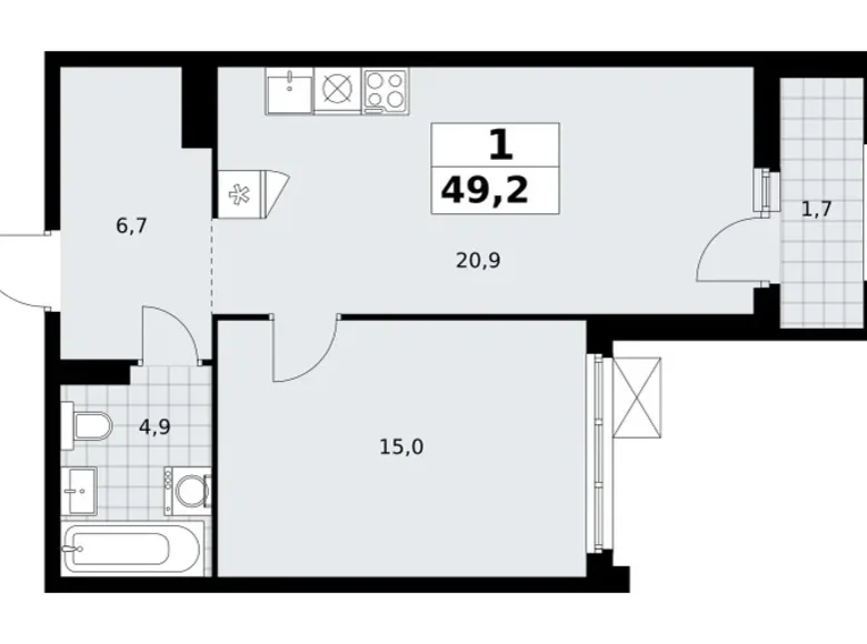 Appartement 1 chambre 49 m² Troïtsk, Russie