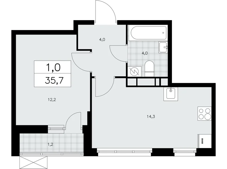 Apartamento 1 habitación 36 m² Kommunarka, Rusia