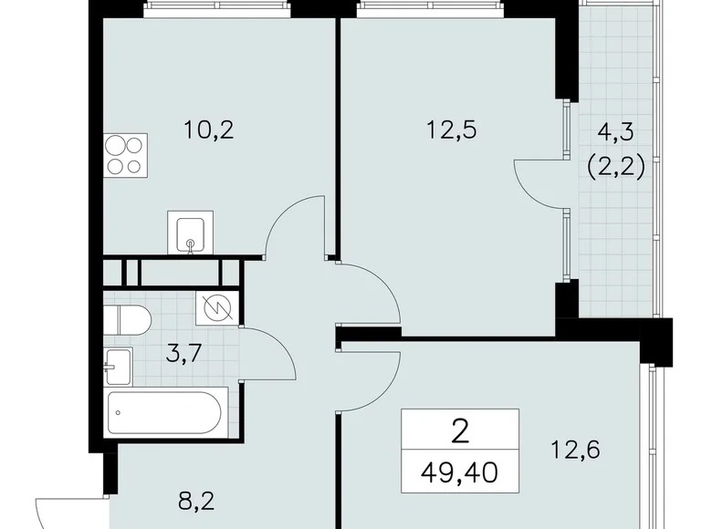 2 room apartment 49 m² Kommunarka, Russia