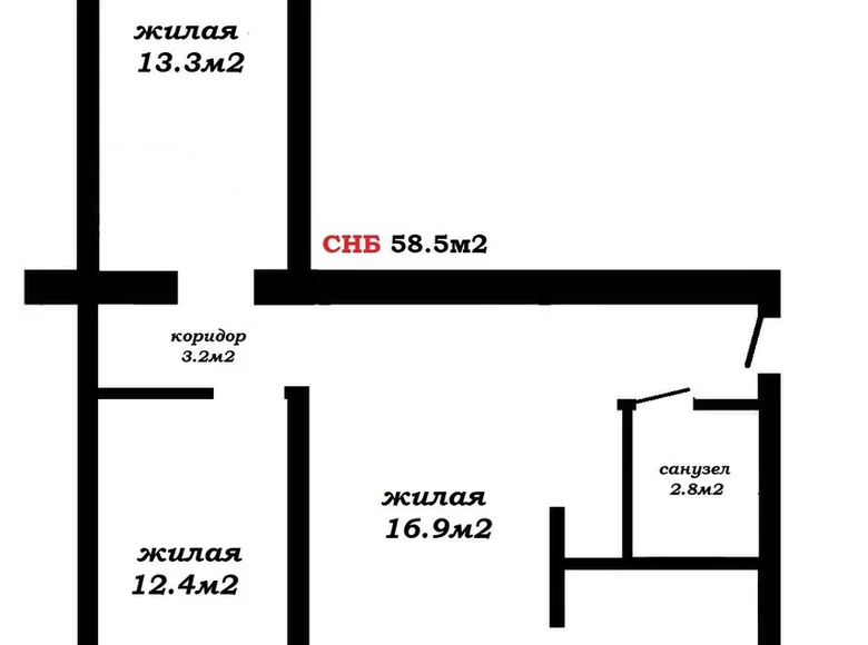 3 room apartment 57 m² Minsk, Belarus