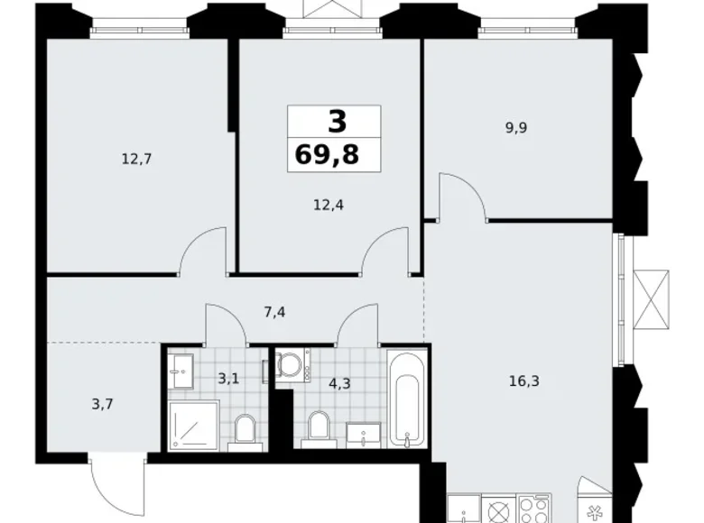 Apartamento 3 habitaciones 70 m² Troitsk, Rusia
