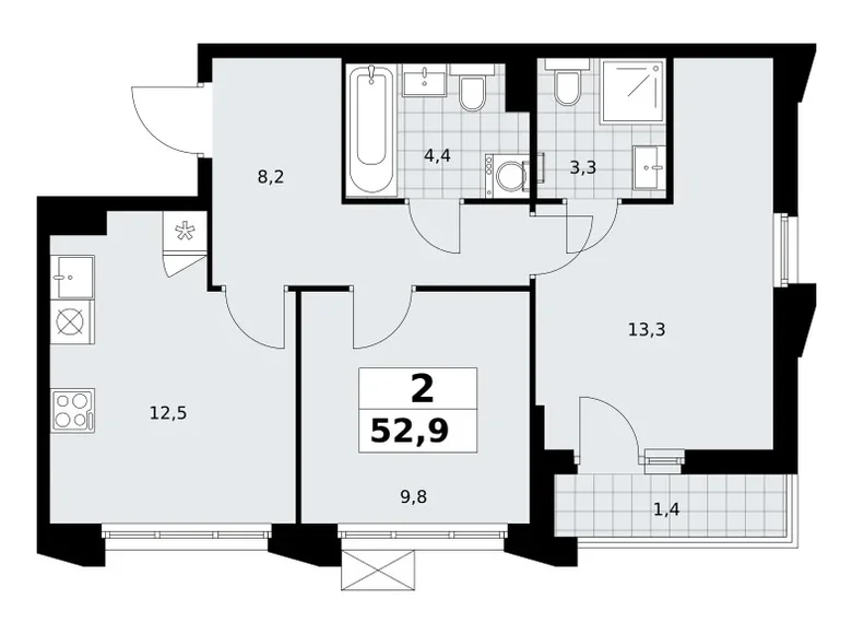 Квартира 2 комнаты 53 м² район Троицк, Россия
