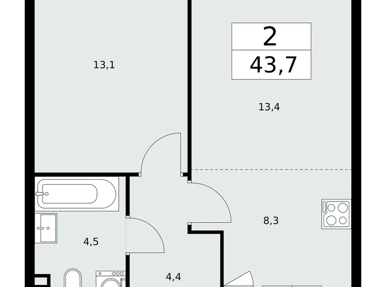 Apartamento 2 habitaciones 44 m² Kommunarka, Rusia