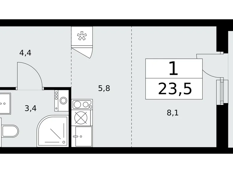 Квартира 1 комната 24 м² район Коммунарка, Россия