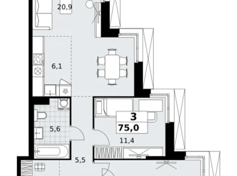 Appartement 3 chambres 75 m² Kommunarka, Russie