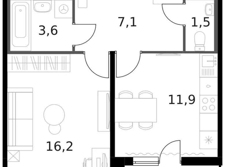 Квартира 1 комната 42 м² Москва, Россия