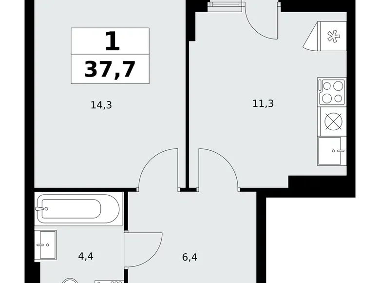 Квартира 1 комната 38 м² район Коммунарка, Россия