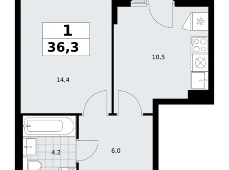 Apartamento 1 habitación 36 m² Troitsk, Rusia