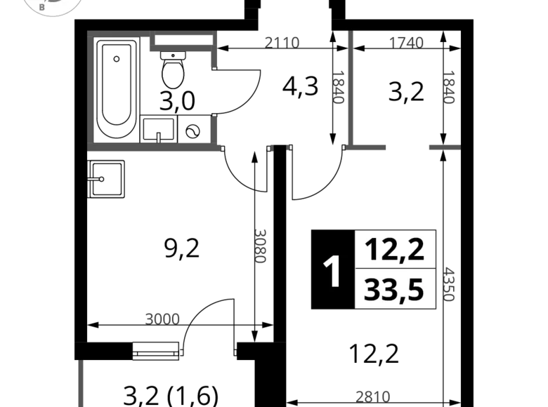 1 room apartment 34 m² Sapronovo, Russia