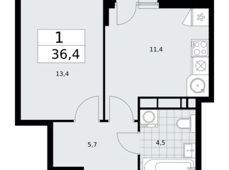 Mieszkanie 1 pokój 36 m² Kommunarka, Rosja