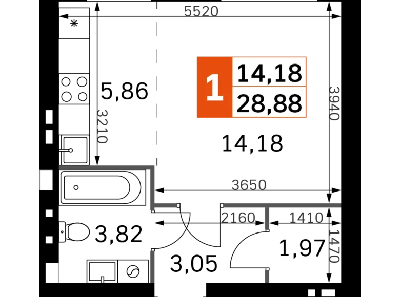 Estudio 1 habitación 29 m² Odincovskij gorodskoj okrug, Rusia