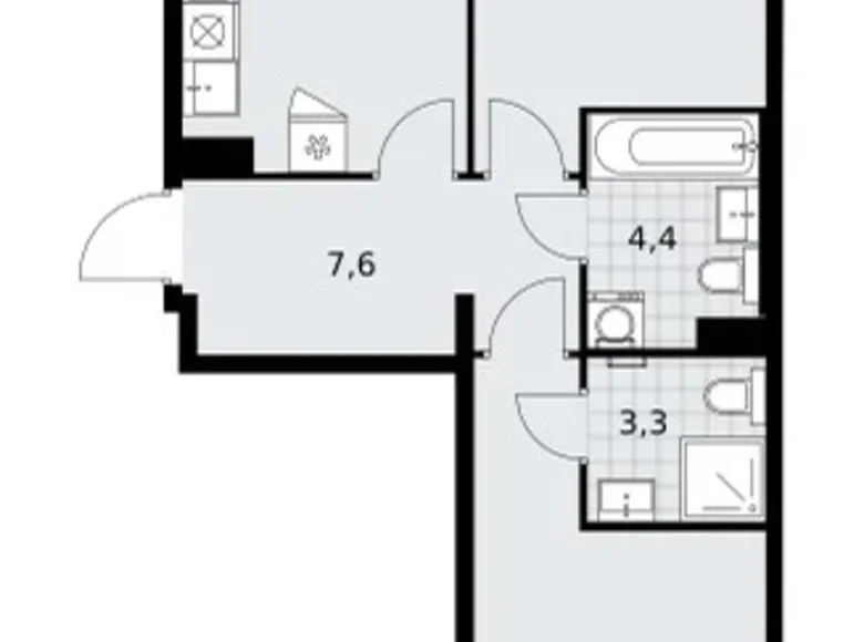 2 room apartment 60 m² Troitsk, Russia