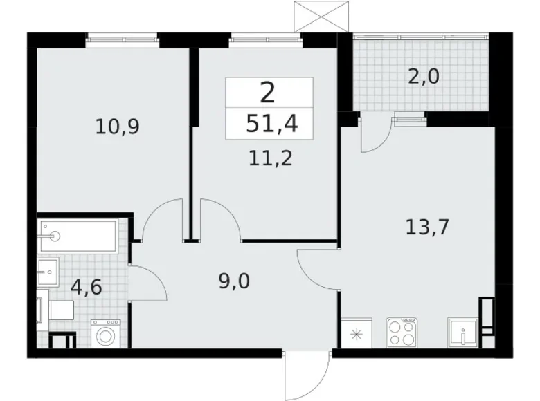 Wohnung 2 zimmer 51 m² Krasnoje Selo, Russland