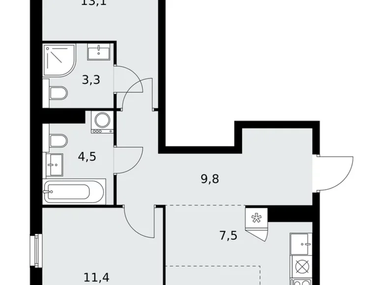 Appartement 3 chambres 61 m² Kommunarka, Russie