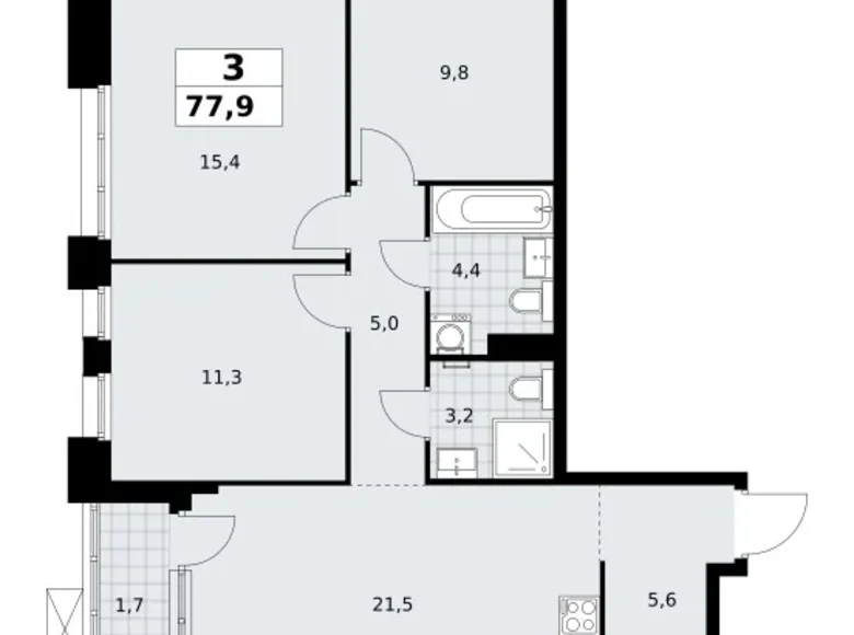Mieszkanie 3 pokoi 78 m² Kommunarka, Rosja