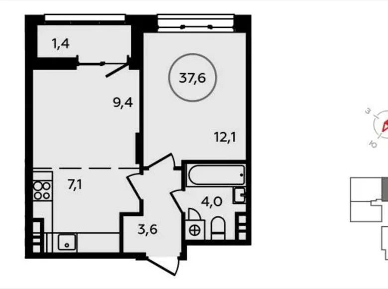 Wohnung 2 zimmer 38 m² Kommunarka, Russland