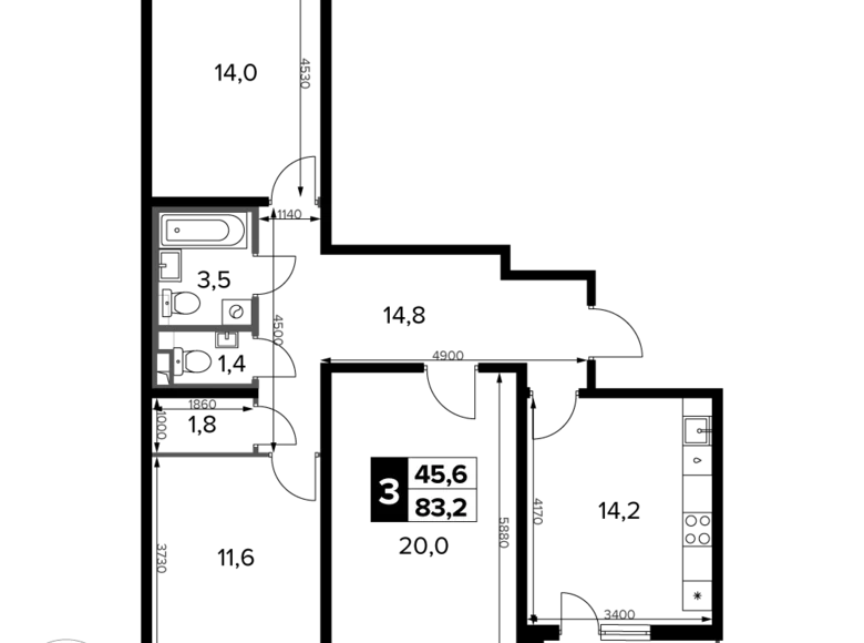 Appartement 3 chambres 83 m² Sapronovo, Russie