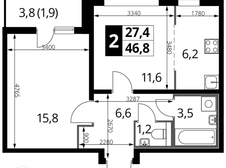 Apartamento 2 habitaciones 47 m² Liúbertsy, Rusia