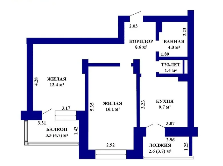 2 room apartment 59 m² Minsk, Belarus