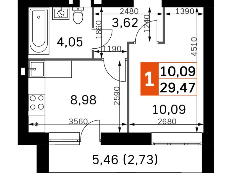 Mieszkanie 1 pokój 29 m² Odincovskij gorodskoj okrug, Rosja