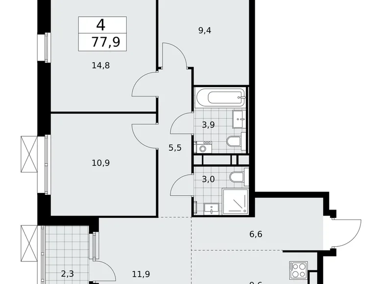 4 room apartment 78 m² Kommunarka, Russia