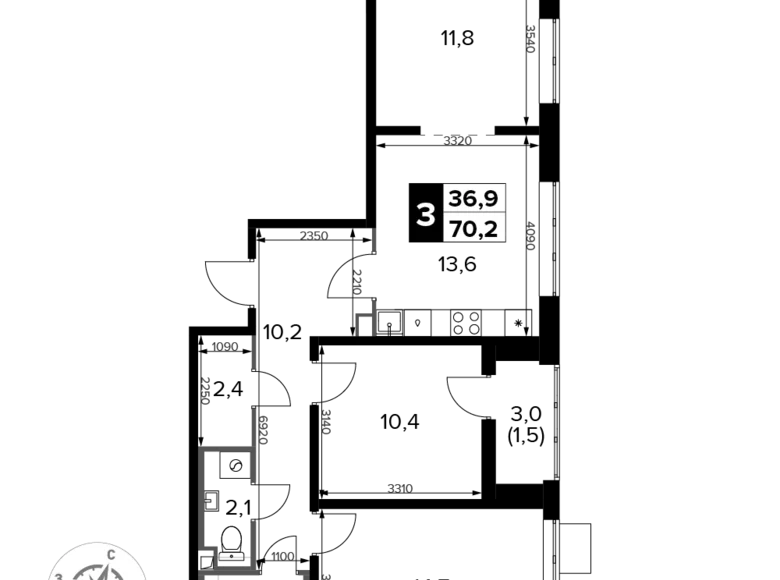3 room apartment 70 m² Sapronovo, Russia