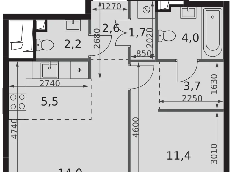 Apartamento 2 habitaciones 45 m² Moscú, Rusia