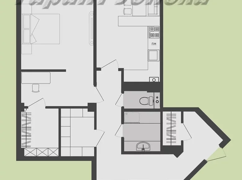 1 room apartment 65 m² Muchaviecki sielski Saviet, Belarus