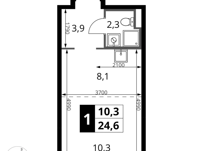 1 room studio apartment 25 m² Sapronovo, Russia