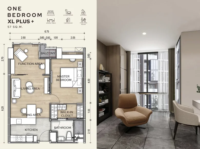 Appartement 1 chambre 57 m² Karon, Thaïlande