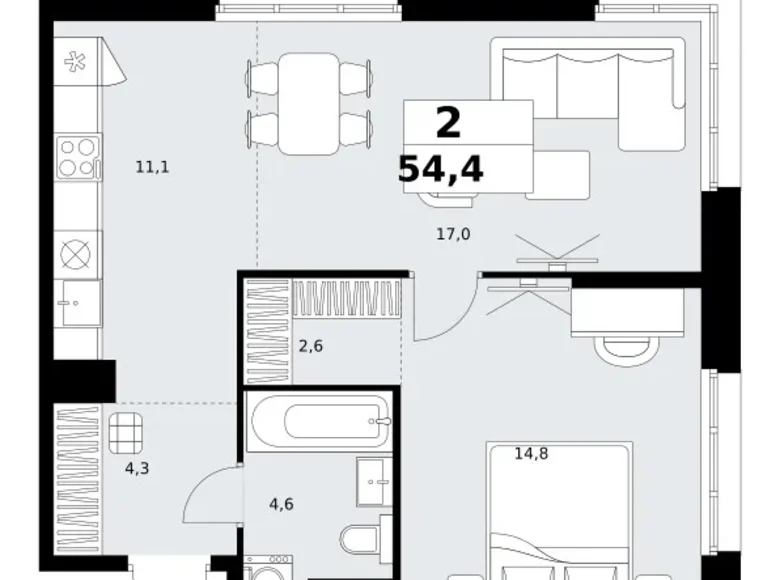 Wohnung 2 zimmer 54 m² Kommunarka, Russland