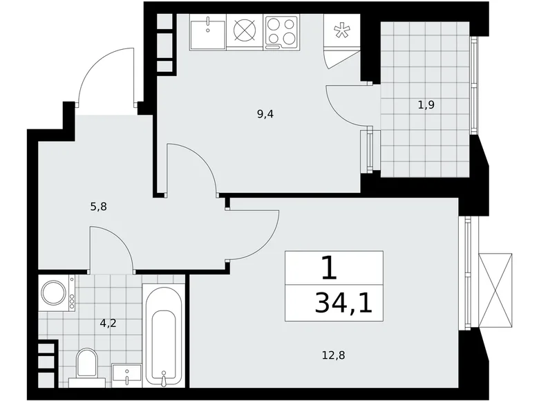 Wohnung 1 zimmer 34 m² Kommunarka, Russland