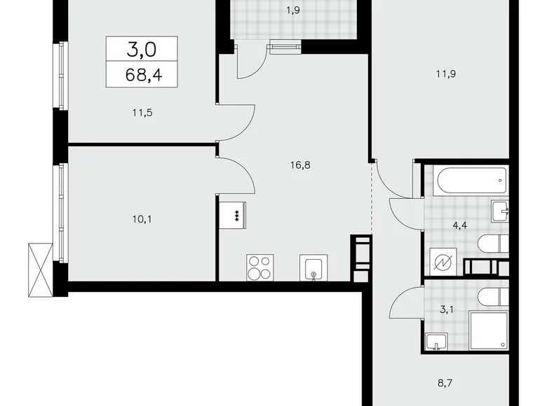 Apartamento 3 habitaciones 68 m² Krasnoye Selo, Rusia