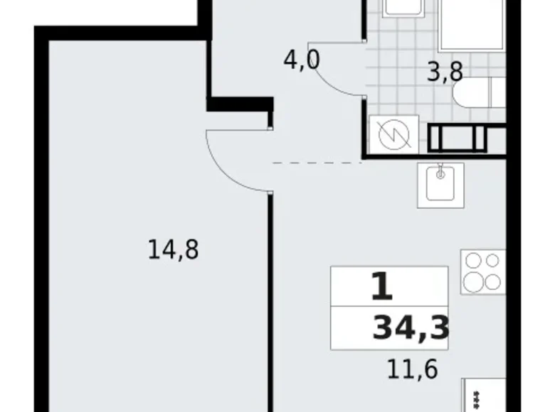 Mieszkanie 1 pokój 34 m² Krasnoye Selo, Rosja