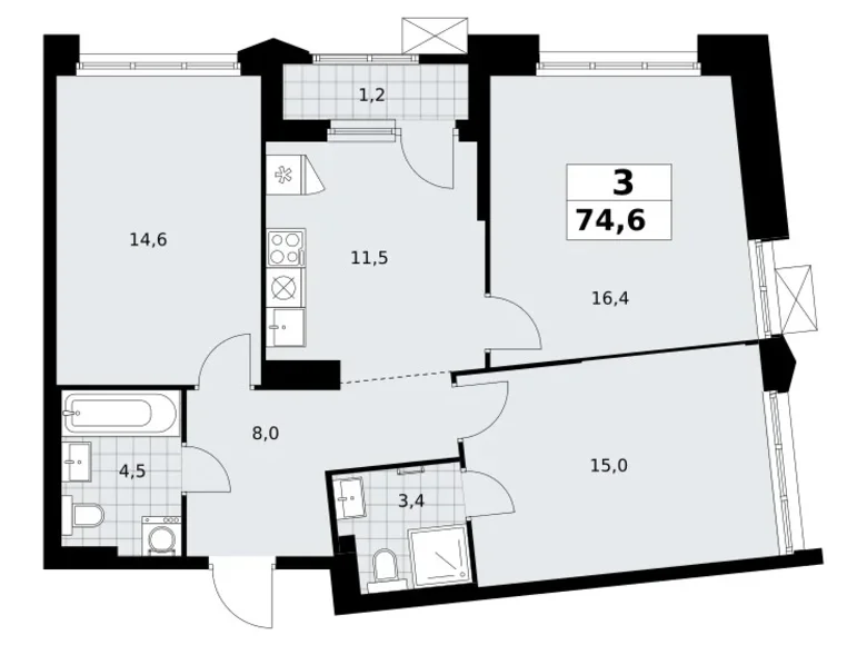 Apartamento 3 habitaciones 75 m² Troitsk, Rusia