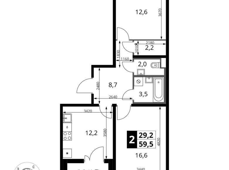 2 room apartment 60 m² Leninsky District, Russia