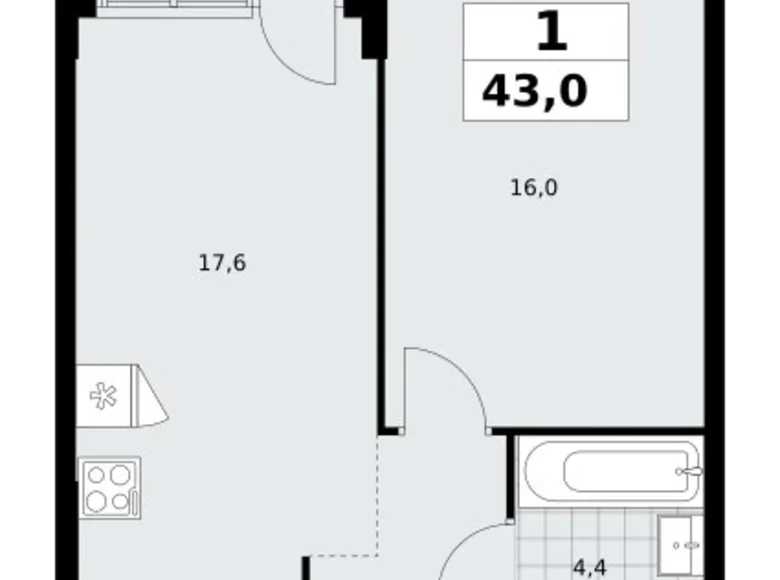 Apartamento 1 habitación 43 m² Kommunarka, Rusia