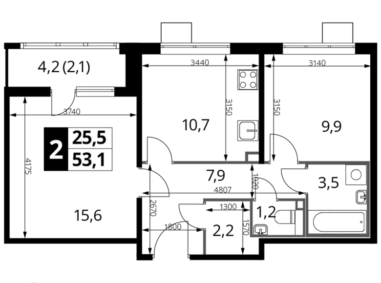 Квартира 2 комнаты 53 м² Люберцы, Россия