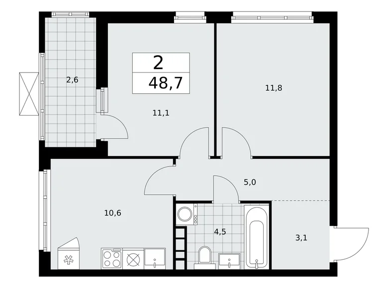 2 room apartment 49 m² Kommunarka, Russia