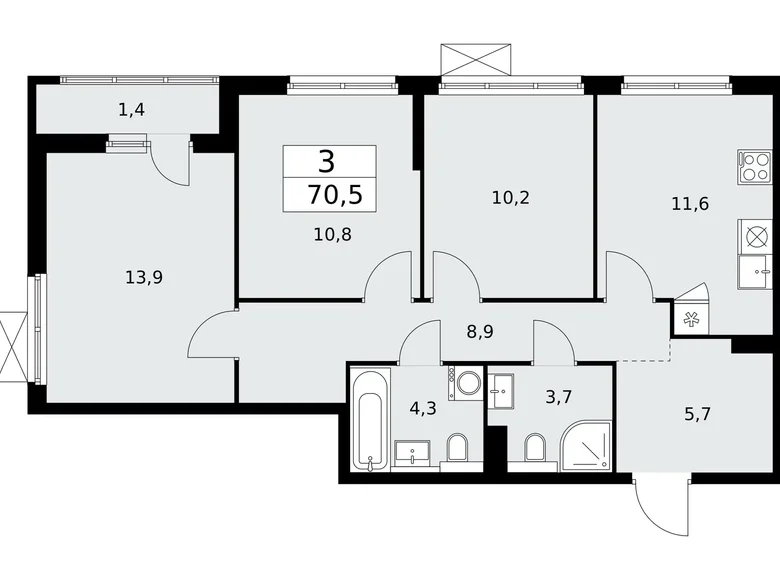 3 room apartment 71 m² Kommunarka, Russia