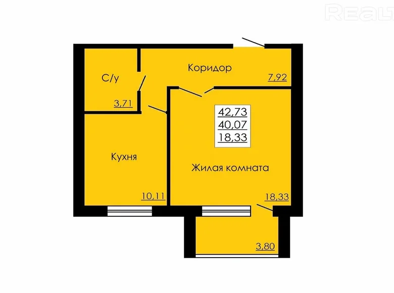 Apartamento 1 habitación 43 m² Zhodino, Belarús