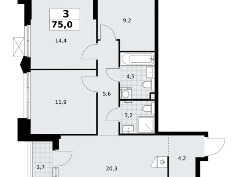Wohnung 3 zimmer 75 m² Troizk, Russland
