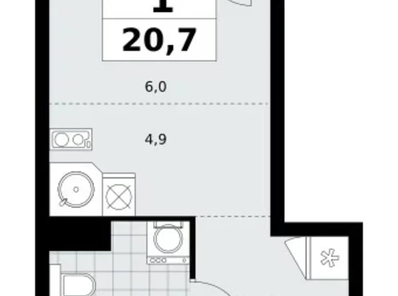 Квартира 1 комната 21 м² район Коммунарка, Россия