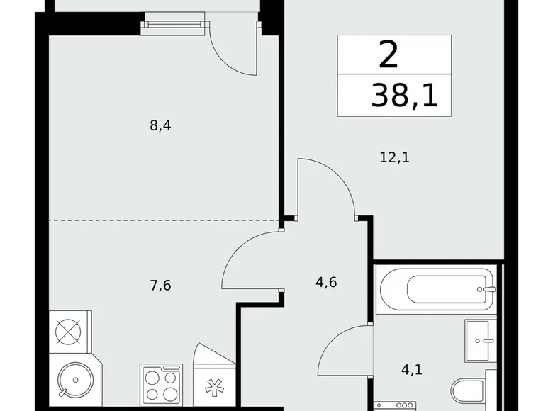 Apartamento 2 habitaciones 38 m² Kommunarka, Rusia